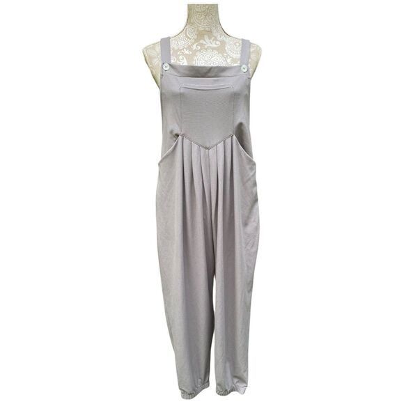 Halara Waffle Knit Pleated Overalls Jumpsuit Mink Brown Adjustable Size L - Picture 5 of 16